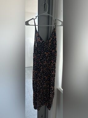 SHEIN Black Slip Midi Dress with Peach Floral Print